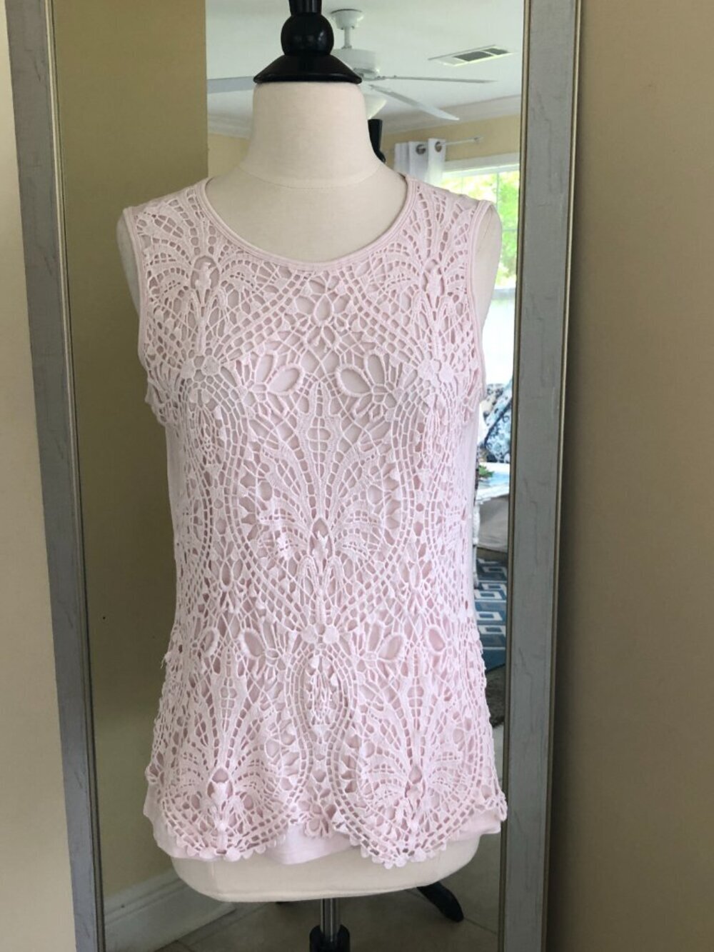 All Over Lace Pastel Pink Tank Top Medium
